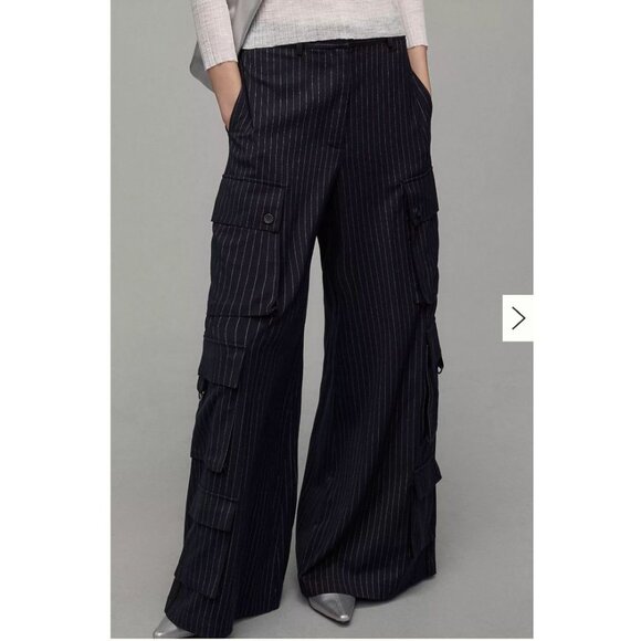 Anthropologie TwentySixHundred NWT Pinstripe Utility Pants Wide Leg Navy Size 10 - Picture 1 of 13